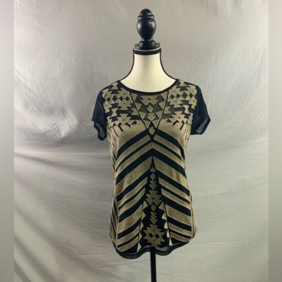 Embroidered Knit Top With Sheer Back - Picture 1 of 6